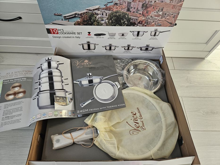 Duży zestaw garnki stal szlachetna Paul Caltier okazja