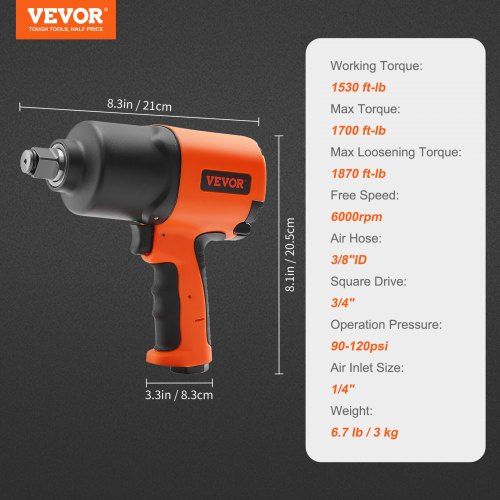 Chave de impacto  ar comprimido torque de afrouxamento máximo 2535,4 N