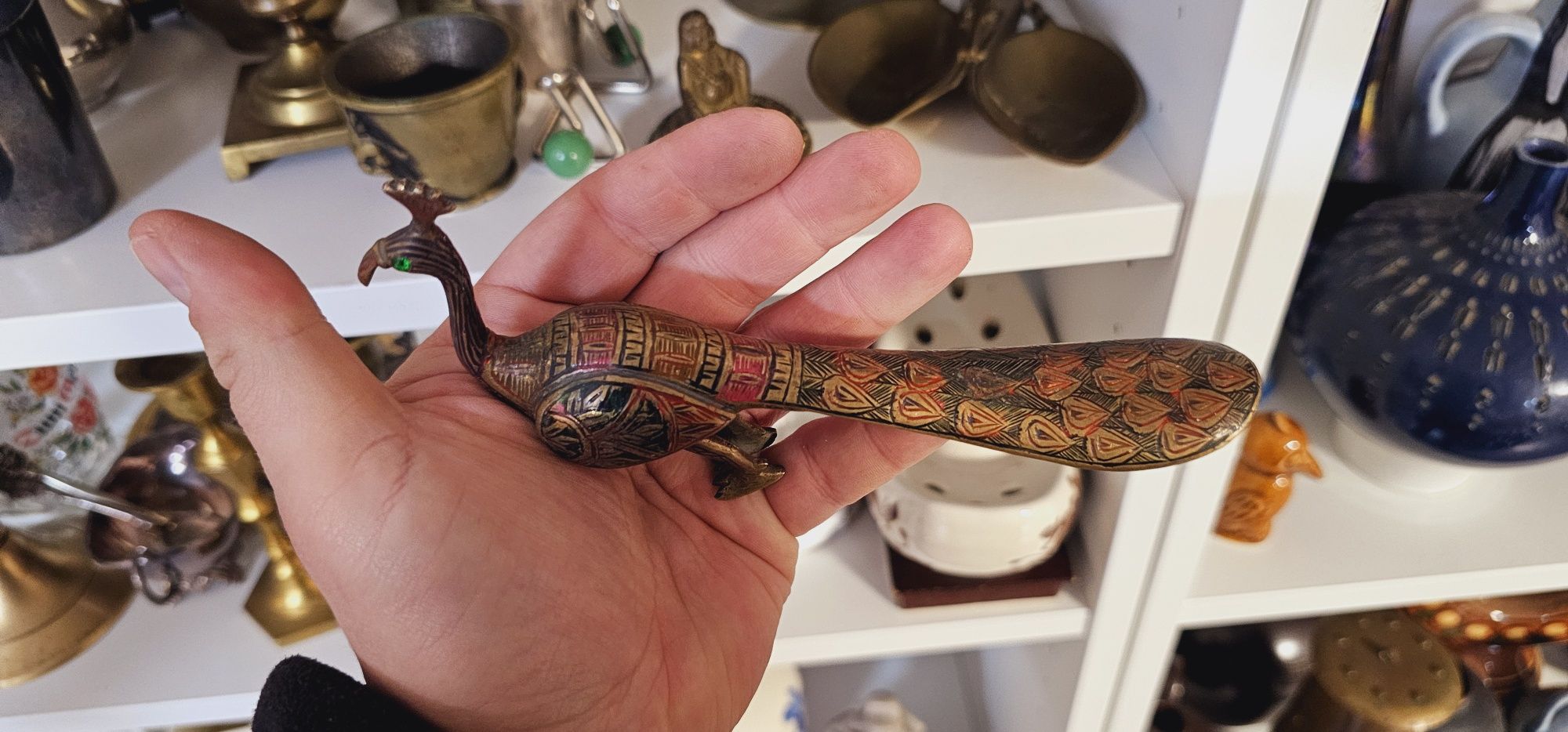 Figurka pawia, Mosiądz - Vintage Prl