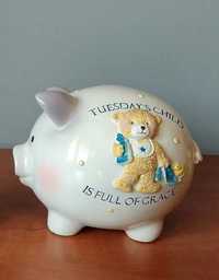 Piggy Bank Money Box duża skarbonka świnka z mnóstwem detali porcelana