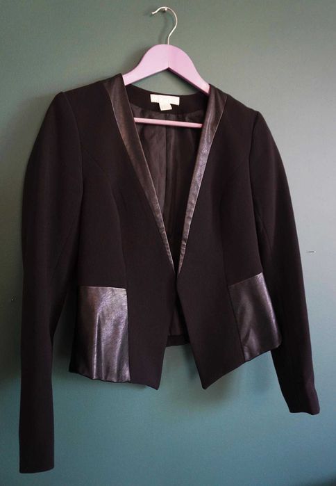 Marynarka żakiet 38 M czarna H&M czarny narzutka krótka eko skóra