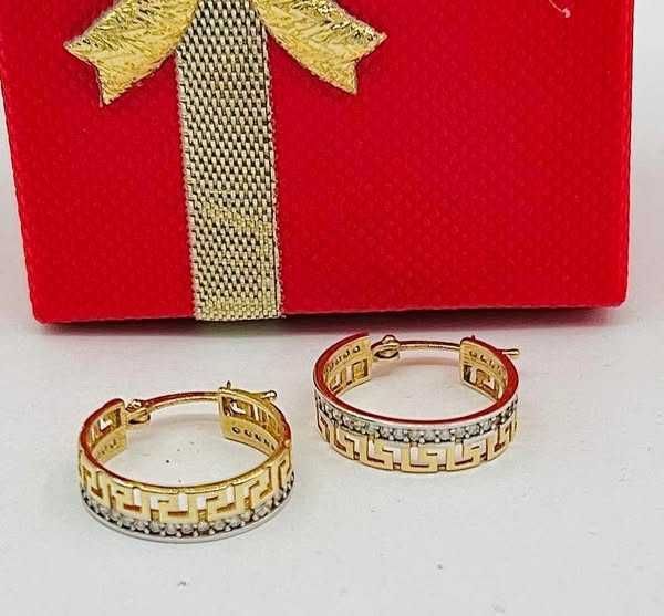 Złote kolczyki p.585/2,43g z greckim wzorem i cyrkoniami