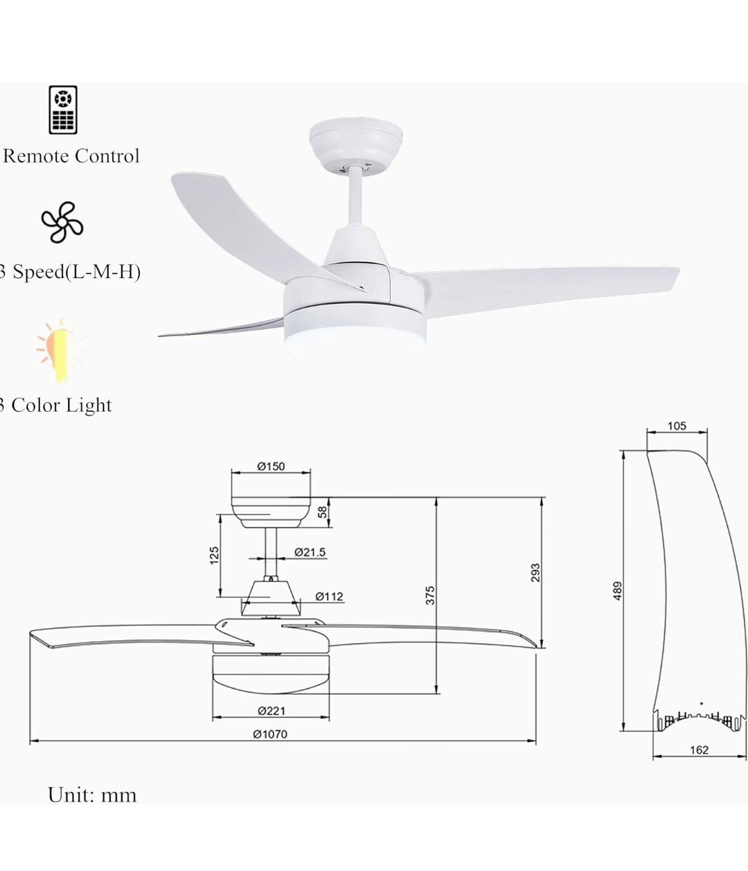 Wentylator sufitowy z oświetleniem CJOY 107 cm
