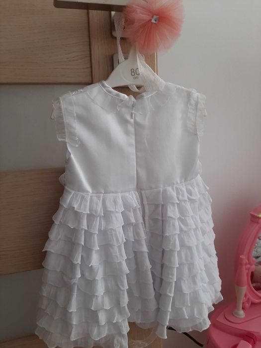 Sukienka do chrztu rozm.68 bolerko plus czapeczka, zestaw wiosna/lato