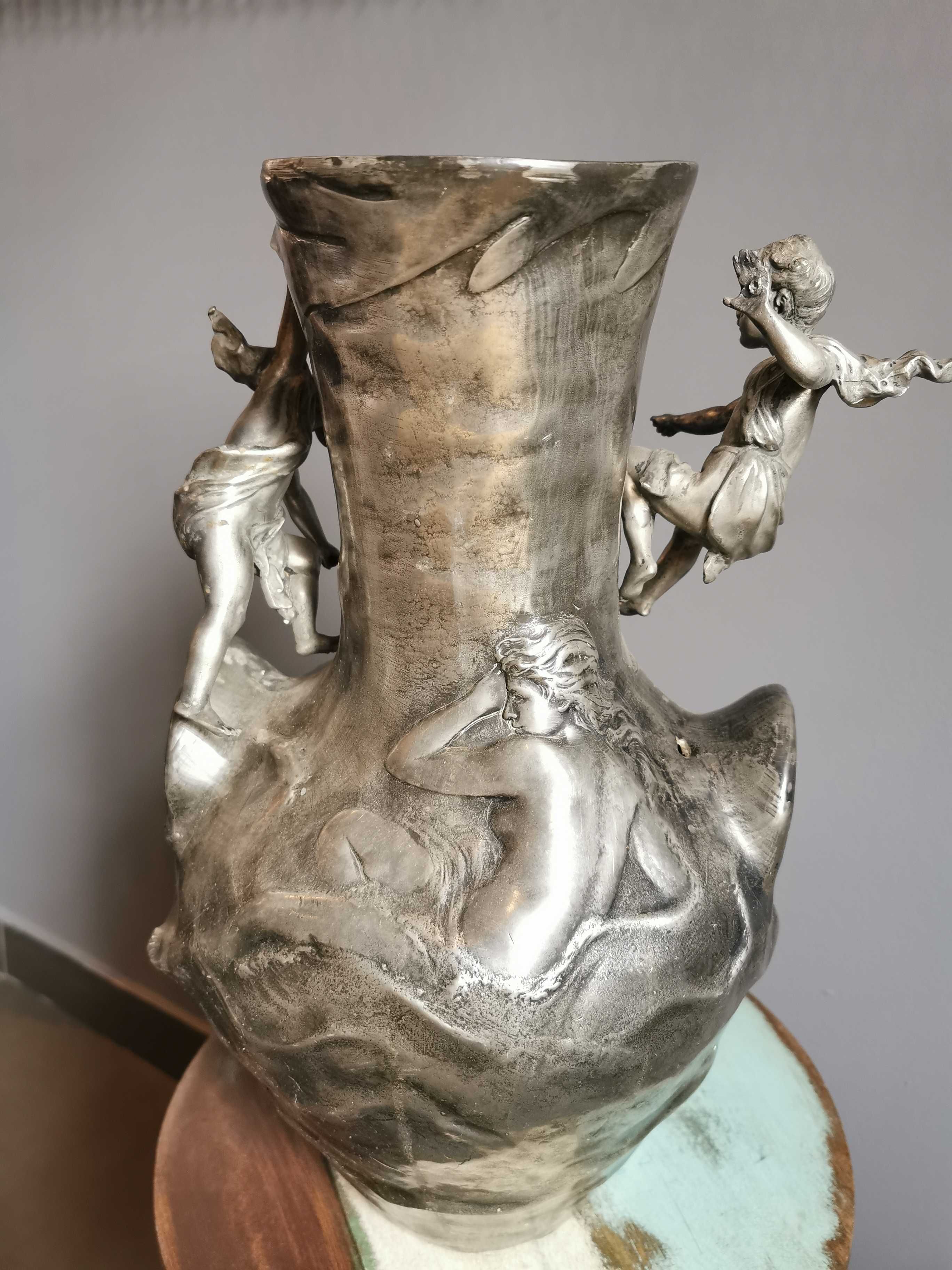 Antyk wazon secesja oryginalny z epoki plater cyna pałacowy sygnowany