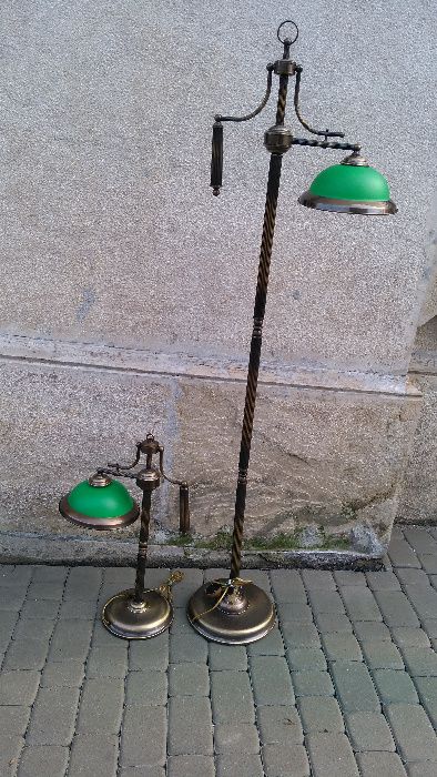 Komplet lamp stylowych , lampa biurkowa i lampa stojąca , metal , szkł