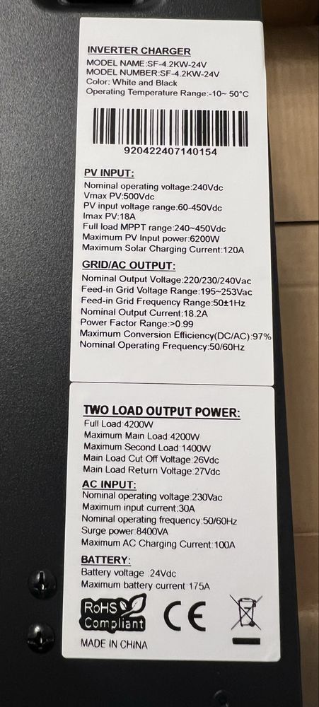 4.2 кВт гібридний інвертор 24В SF-4.2KW-24V