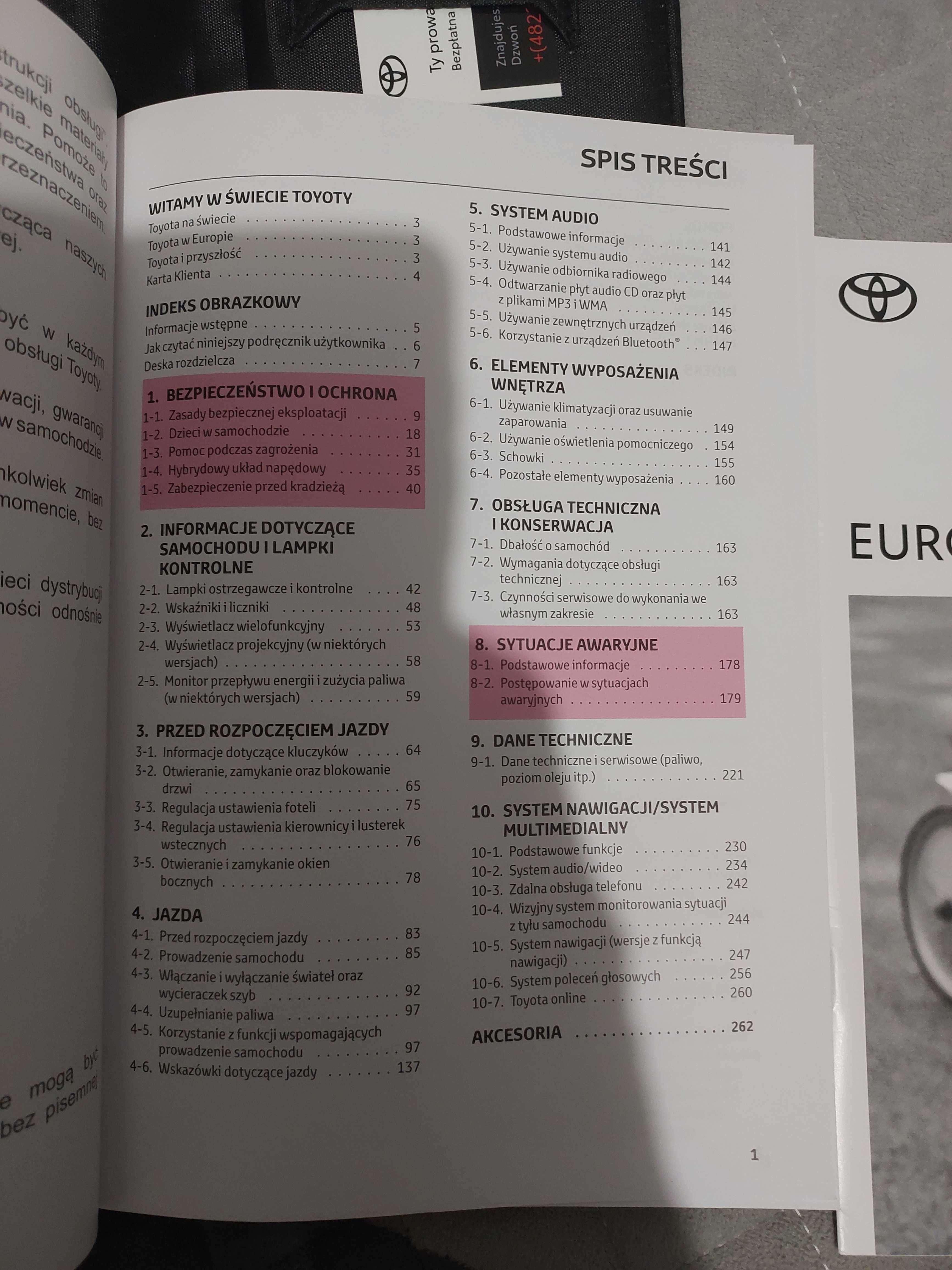 Książka serwisowa do samochodu Toyota w etui, instrukcja