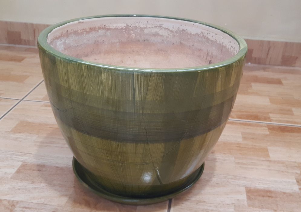 Donica ceramiczna duża, zielona