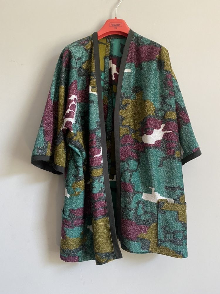 Жакет кимоно винтаж с люрексом ( чёрный горчичный фиолетовый белый)