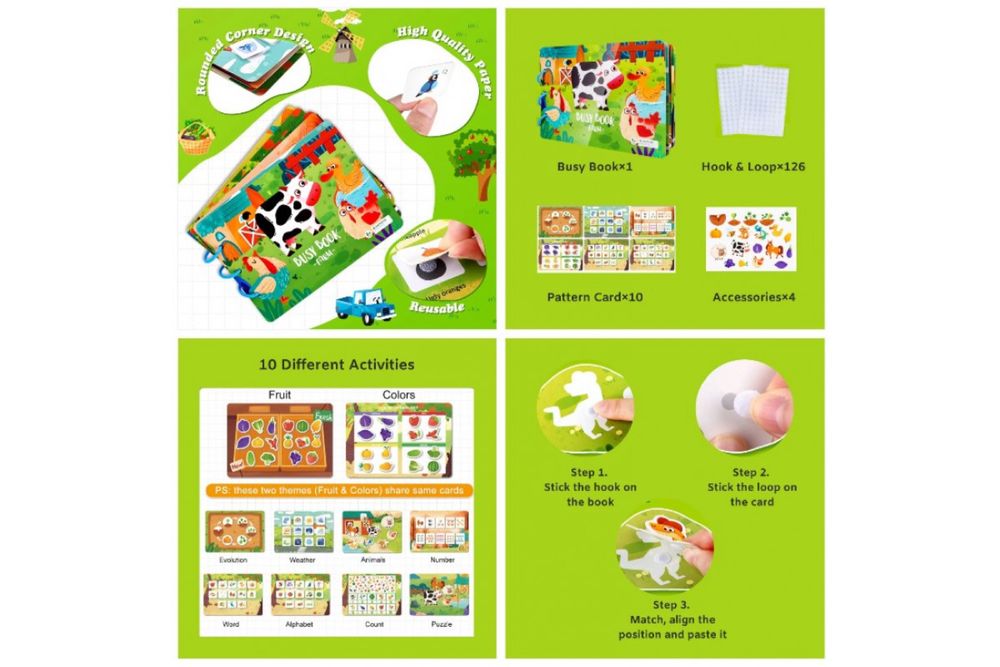 Розвиваюча книга Монтессорі на липучці Busy Book Ферма