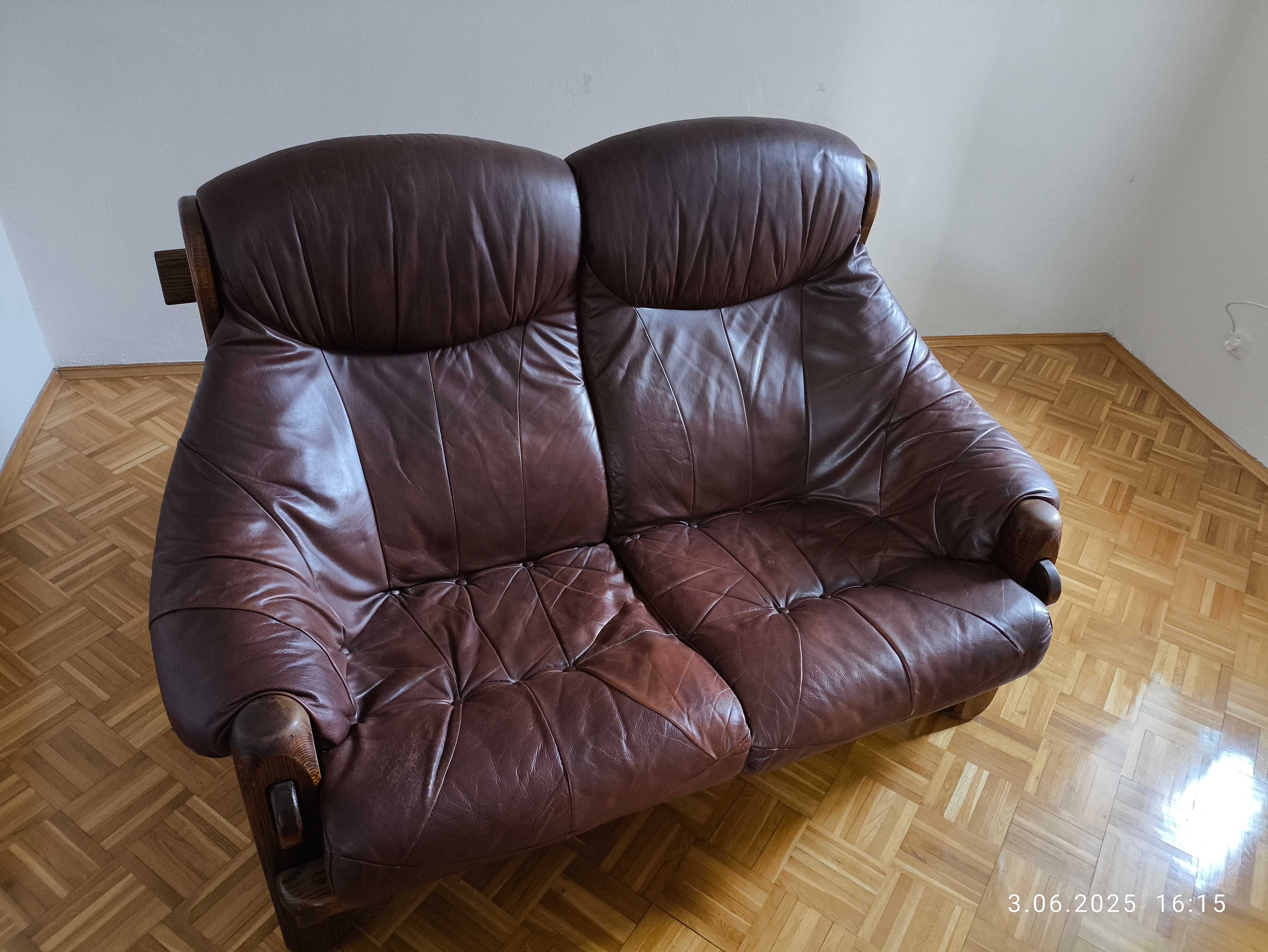 Zestaw mebli skórzanych, wypoczynek, 3+2+1