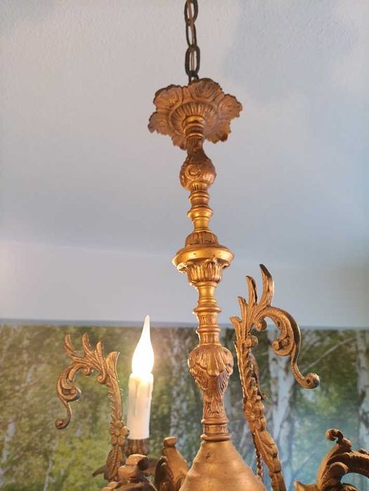 Candeeiro antigo suspenso de teto 3 lumes em latão vazado