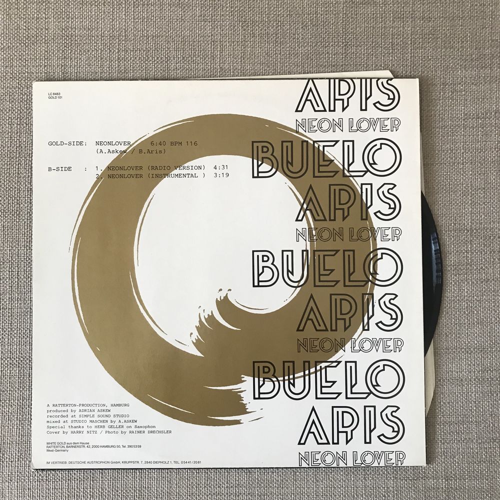 Winyl maxi 12: Buelo Aris - Neon Lover /Rare Italo - Disco/ 3 version.