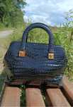 Oryginalna torebka Gianni Versace crocodile embossed leather black
