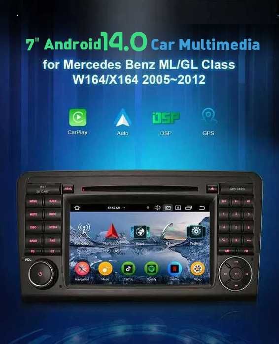 Auto-rádio 2 din android 14 128GB para Mercedes ML W164 GL X164