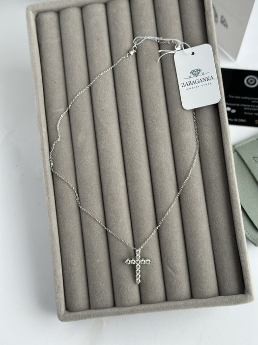 Новий Срібний хрестик під тіффані з муасанітами 3мм та ланцюжком