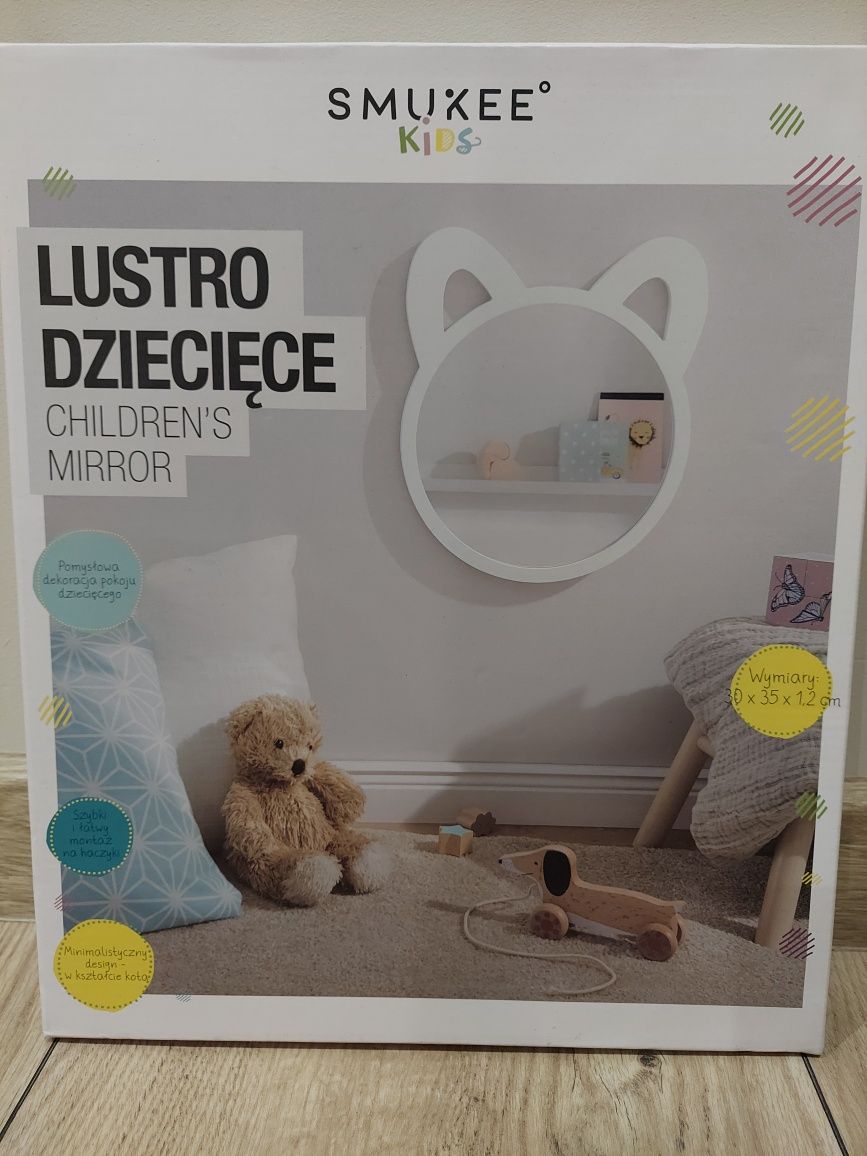 Lustro dziecięce do pokoju dziecięcego kotek białe