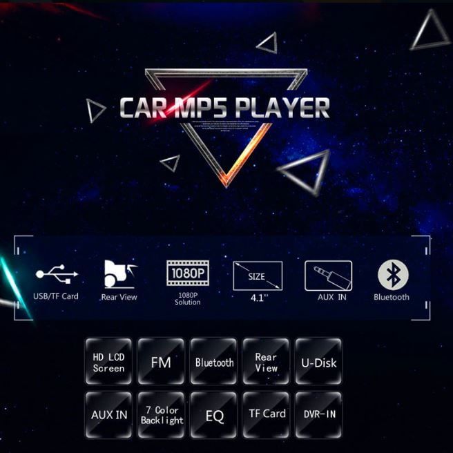 Rádio Carro Ecrã 4.1” MP5 USB AUX Bluetooth c/ Câmara Traseira NOVO