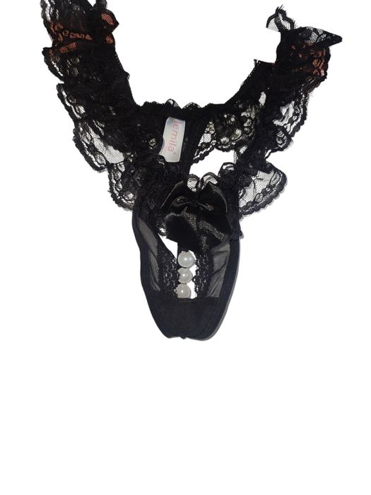 Nowe sexy czarne stringi damskie majtki ozdobne perełki r S 36 koronka