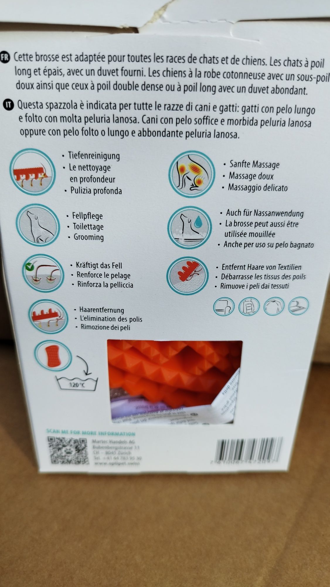 Optipet - gumowa szczotka do długiej sierści - dla psów i kotów
