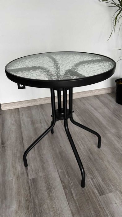 Stolik Ogrodowy Szklany Hartowany Kawowy Balkonowy Patio Okrągły 60 cm