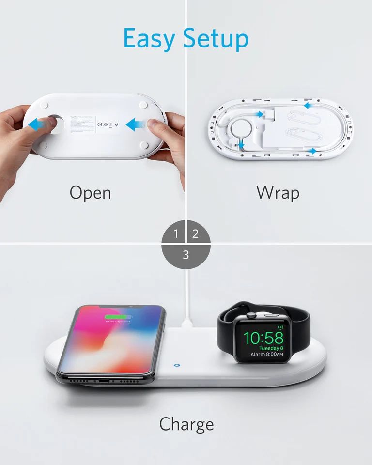Док - станция Anker PowerWave + Apple Watch / iPhone / Быстрая Зарядка