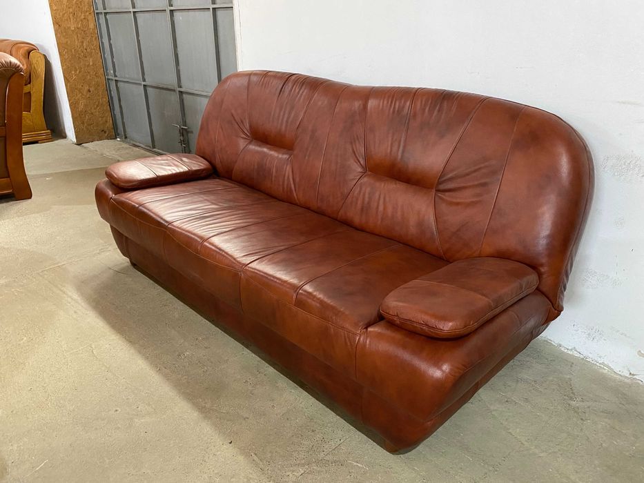 Шкіряний розкладний 3-місний диван з натуральноі шкіри