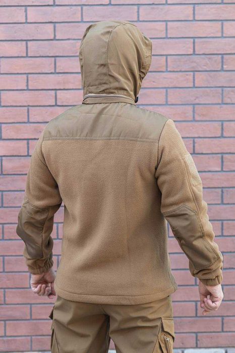 Флисовая кофта Новинка с отстегивающемся КАПЮШОНОМ теплая Кайот