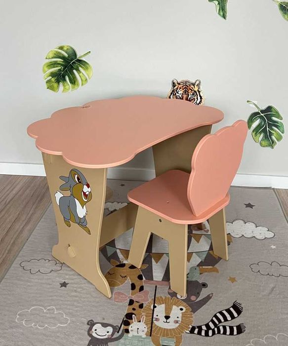 Дитячий столик і стільчик хмаринка персикова Зайчик. Від виробника