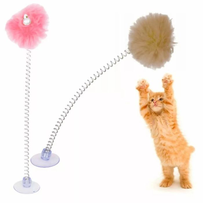 zabawka dla kota na przyssawce sprężynie puchaty pompon 23 cm