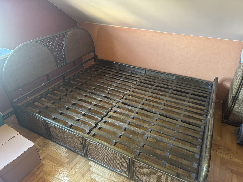 Łóżko rattanowe ze stelażem 160x200