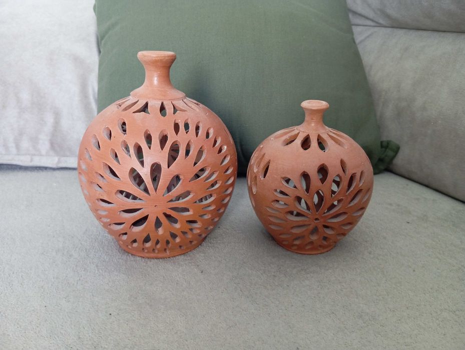 Lampiony gliniane ceramika ażurowe