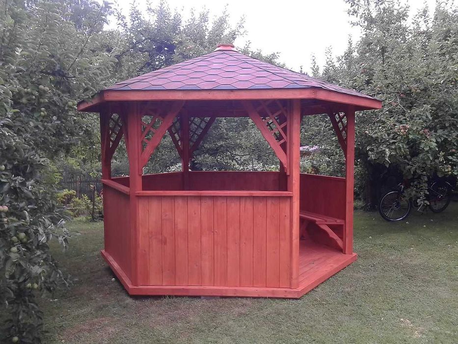 altany do ogrodu z drewna ,klasyczne, estetyczne, drewniane FI 340 cm