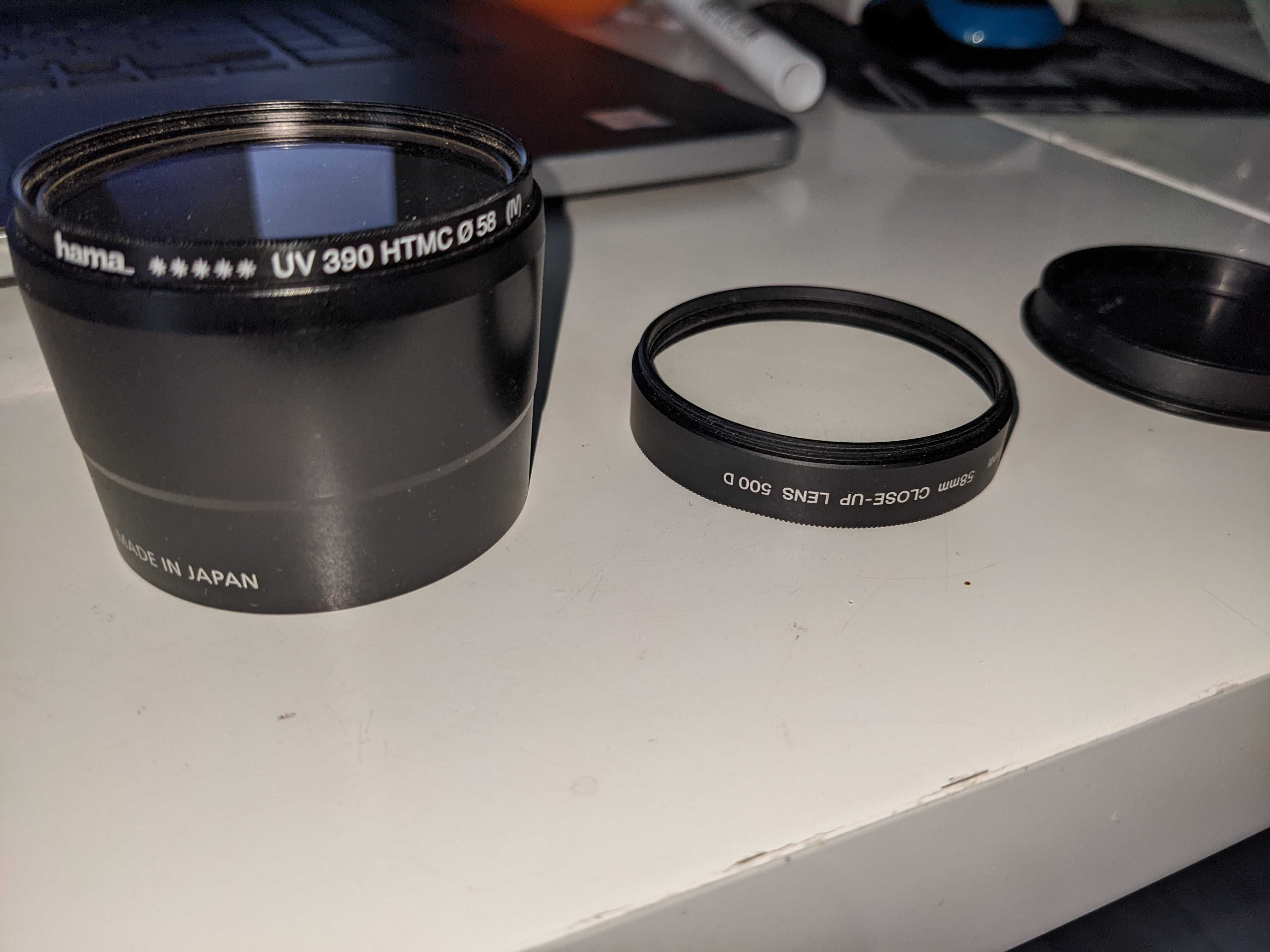 canon soczewka 58mm close-up lens 500D + filtr  uv 390 htmc adapter