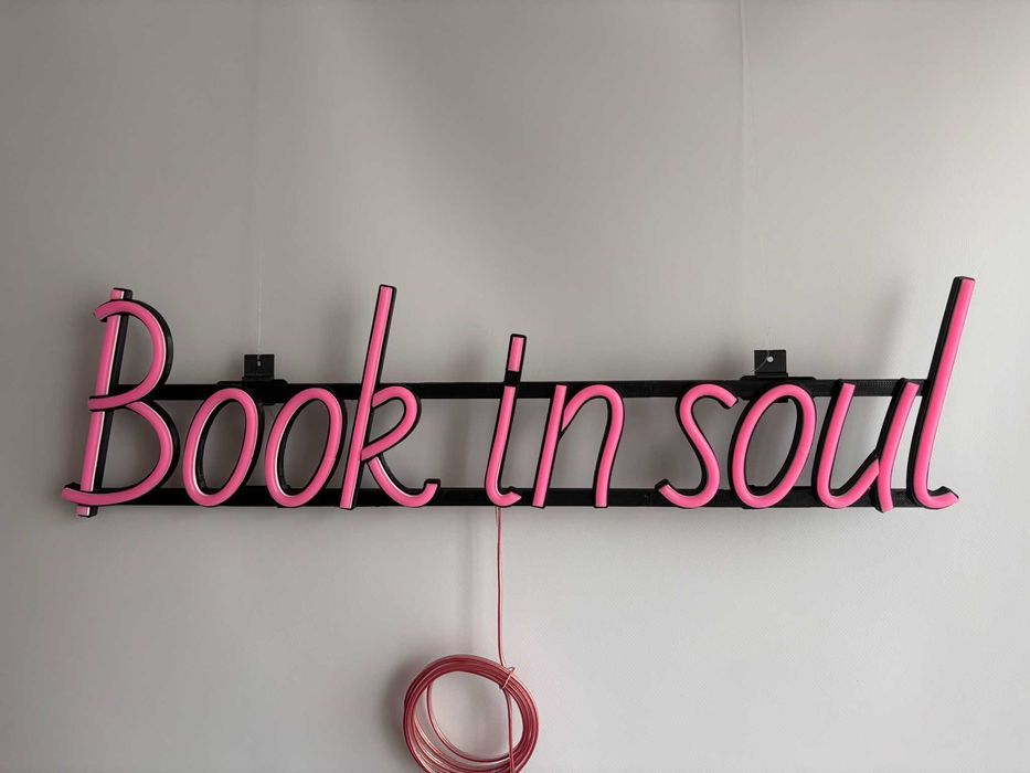 Неонова вивіска "Book in soul" рожева, 600*155 мм, світлодіодна, нова