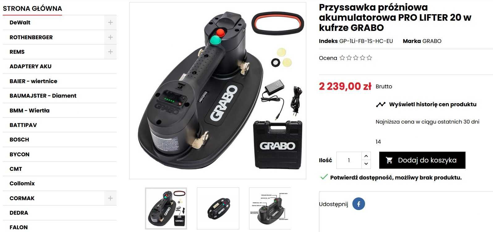 Przyssawka Do Płytek Grabo Pro Lifter 20 Aku Chwytak Próżniowy Kufer !