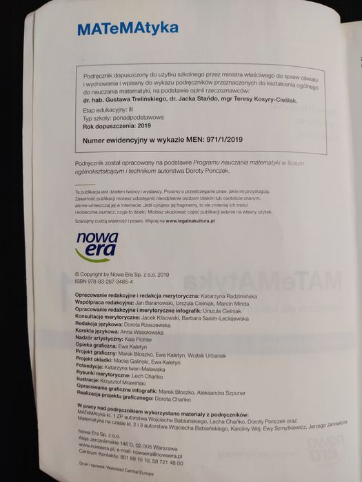 Matematyka klasa 1. Nowa Era. Zakres podstawowy.  Rok wydania 2019
