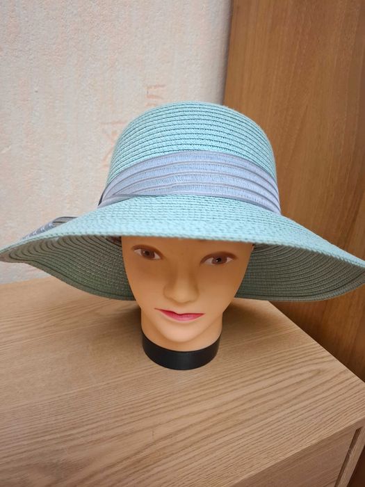 Шляпа пляжная из рисовой соломки  ,цвет мята ,57 р 9