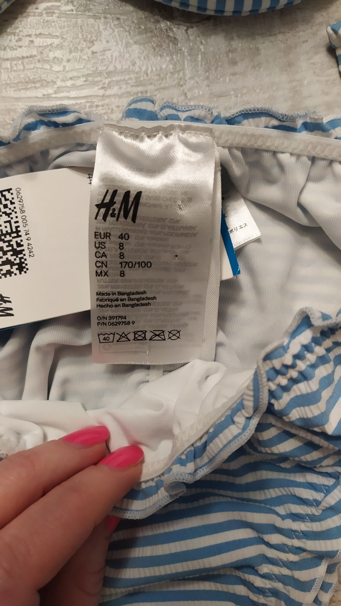 Kostium kąpielowy paski H&M M L bikini błękitny