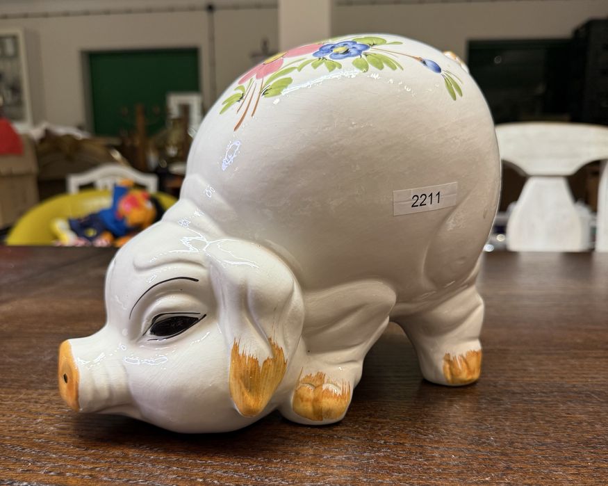 Świnka skarbonka ceramiczna figurka duża dekoracja wzór kwiatowy