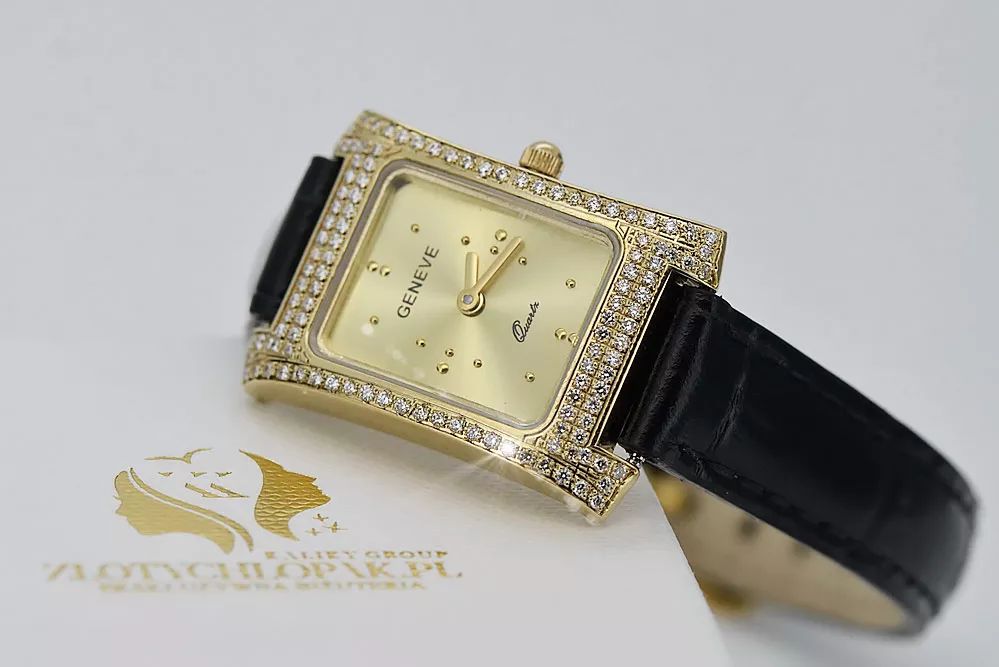 Złoty zegarek damski 14k z BRYLANTAMI 0.33ct Geneve lwd002ydy Poznań
