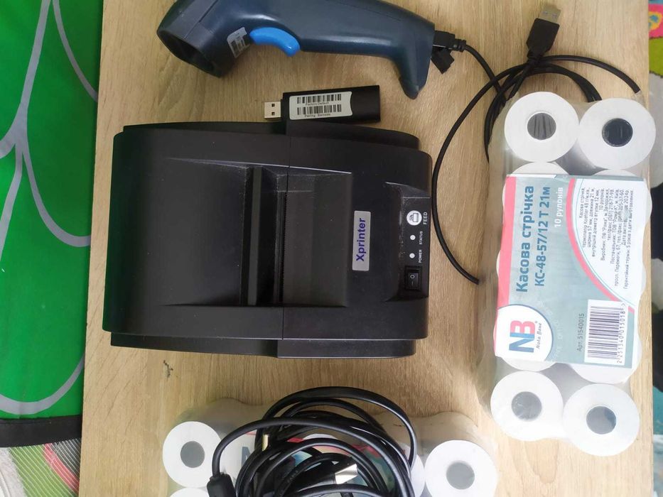 Принтер чеков XP-58II + Беспроводной сканер штрих-кода Syble XB-5055r