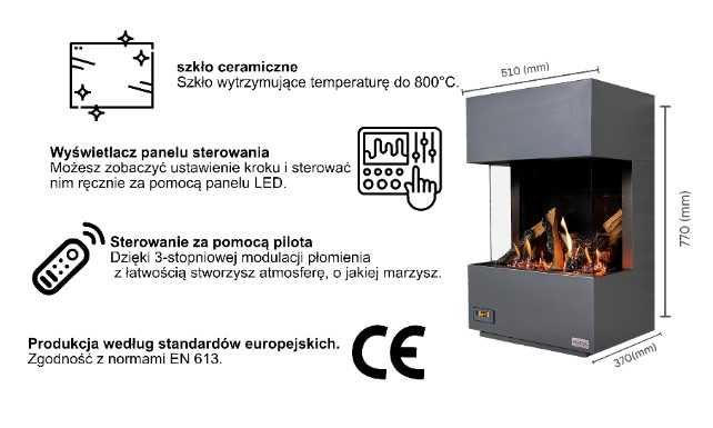 Kominek gazowy Revega 5 kW, szybowy na gaz ziemny z pilotem