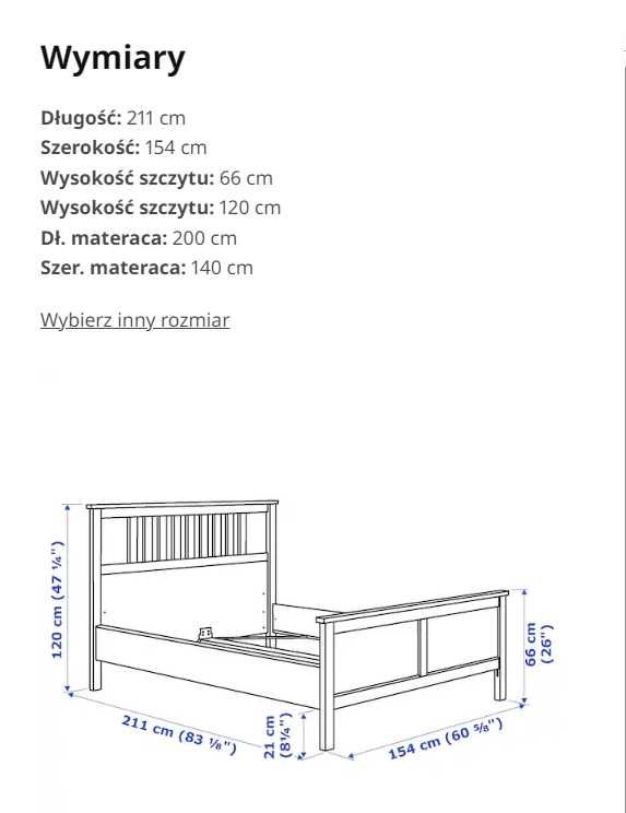 rama łóżka ikea HEMNES 140x200 cm