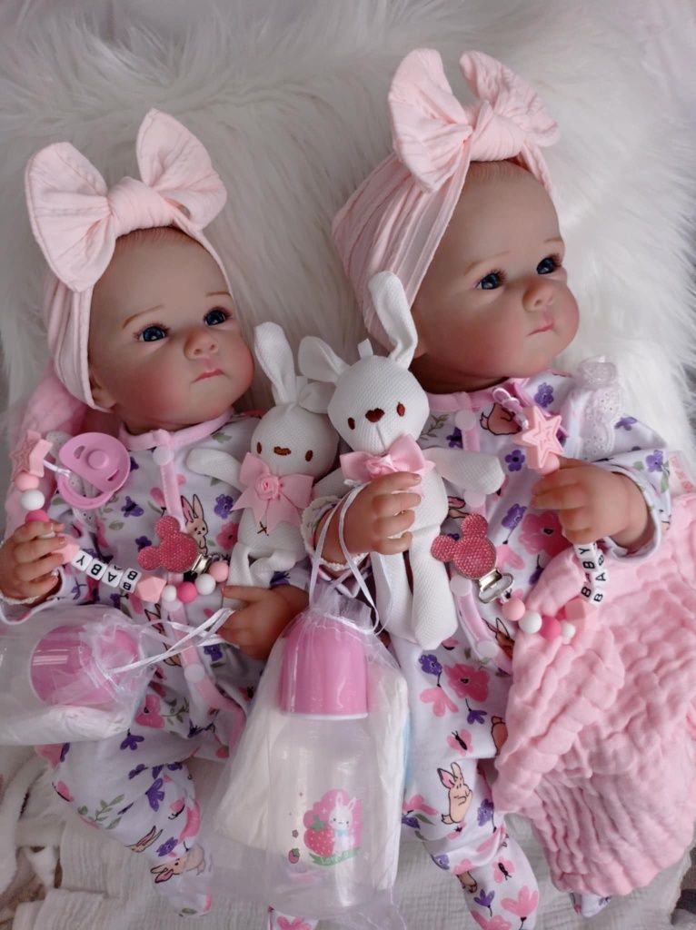 Lalki bliźniaczki w typie reborn z wyprawką prezent całe winylowe