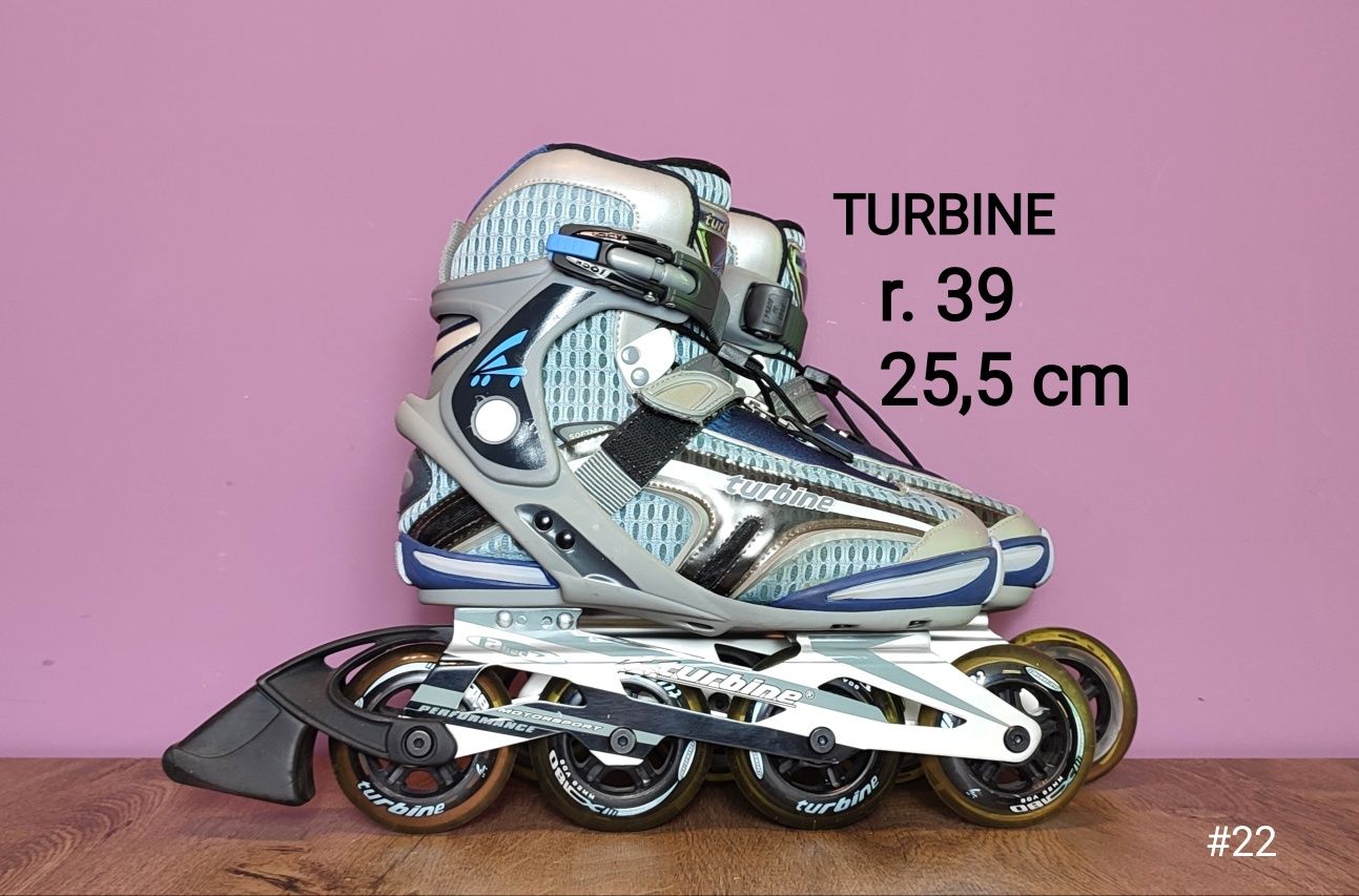 Rolki Turbine - prawie nowe - r. 39 / 25,5 cm - zakryte sznurówki