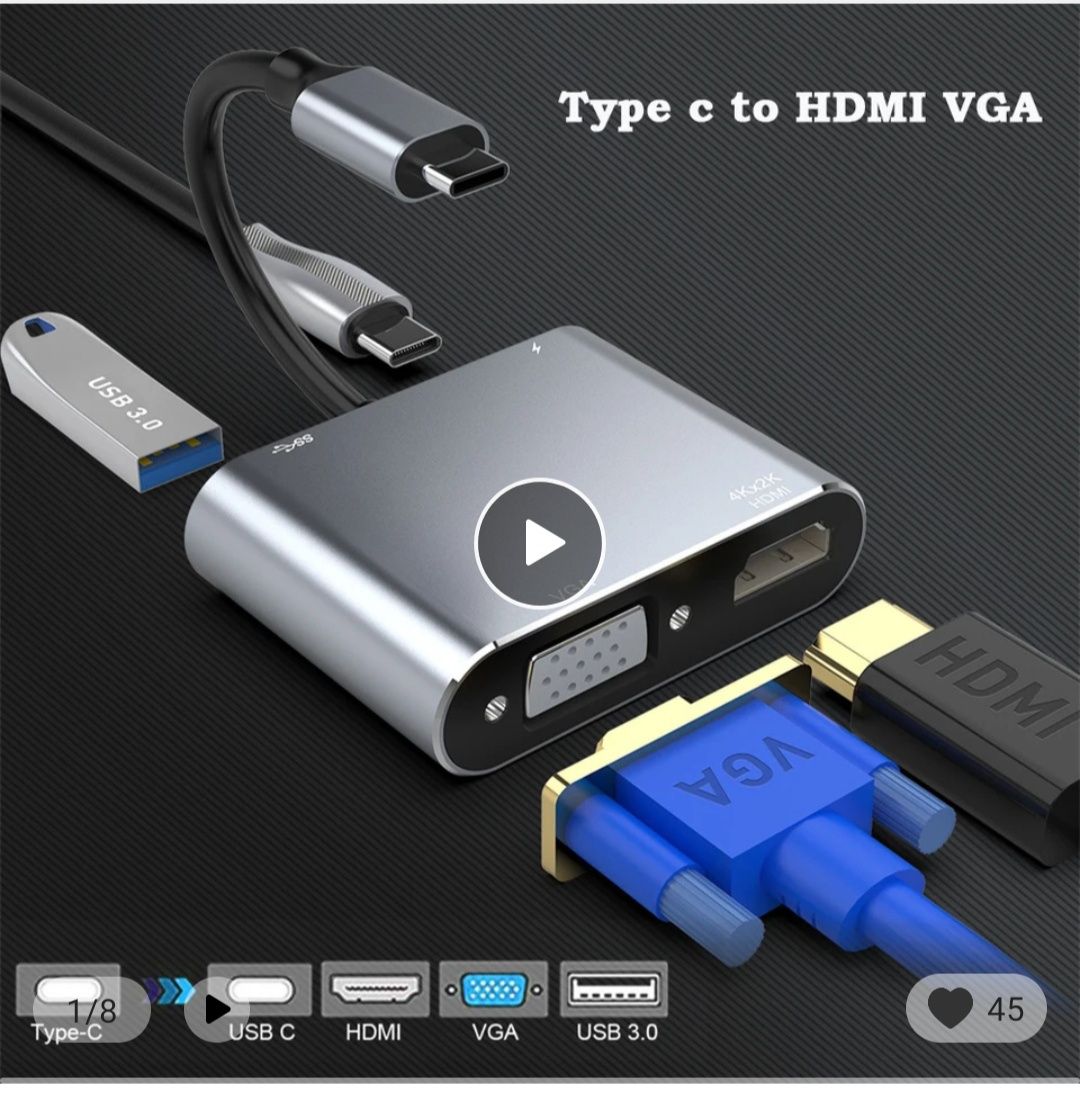 Konwerter adapter USB c do HDMI, VGA, wybrane modele