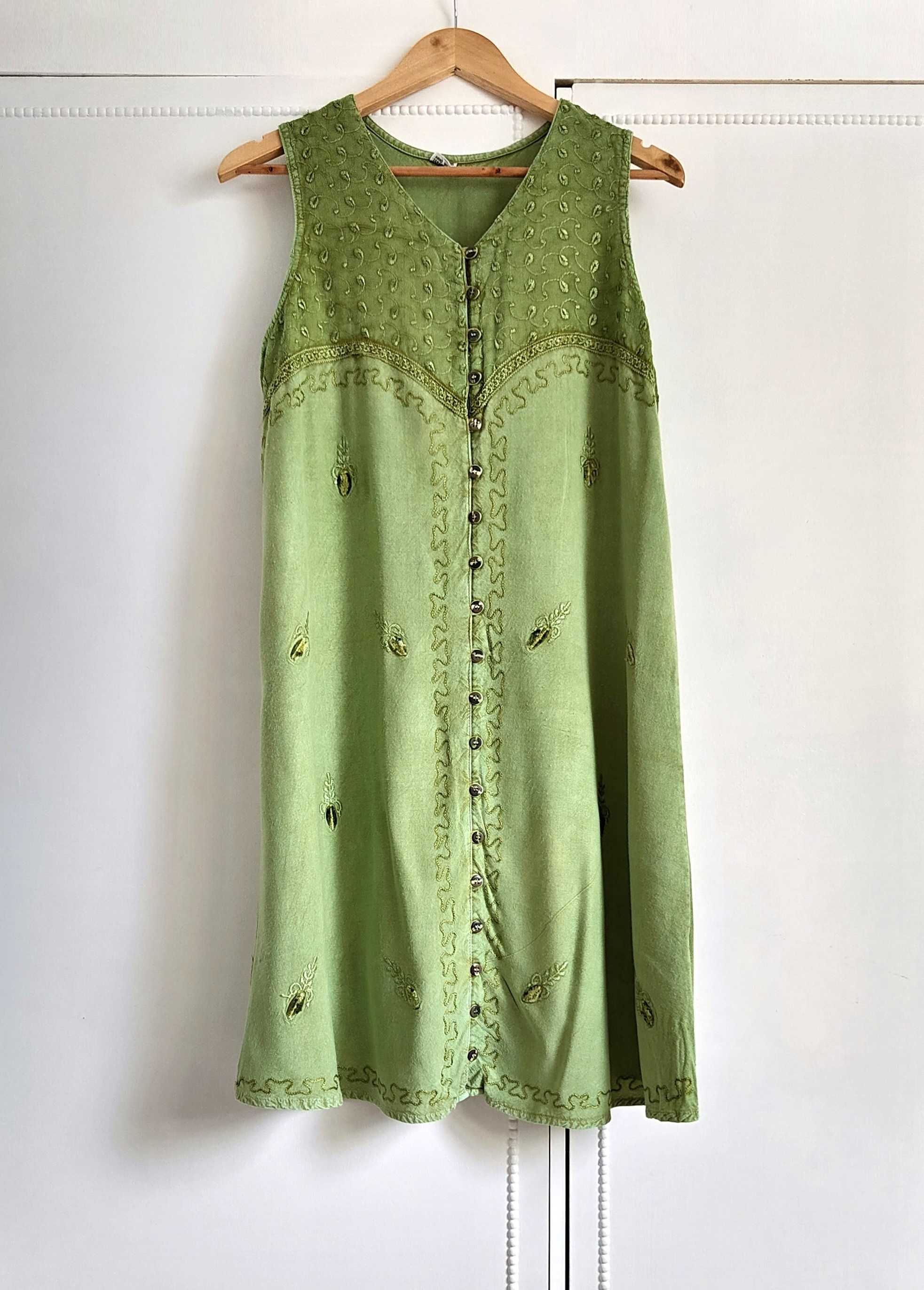 Sukienka vintage zielona boho hippie bohemian etno wiskoza na lato