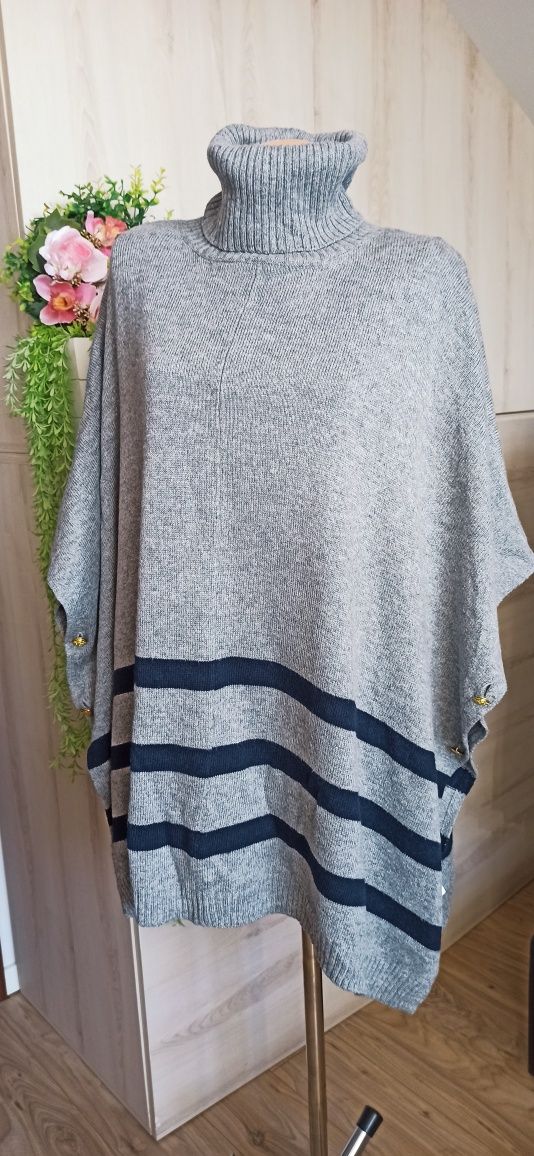 Sg Ponczo z golfem sweter oversize XXL